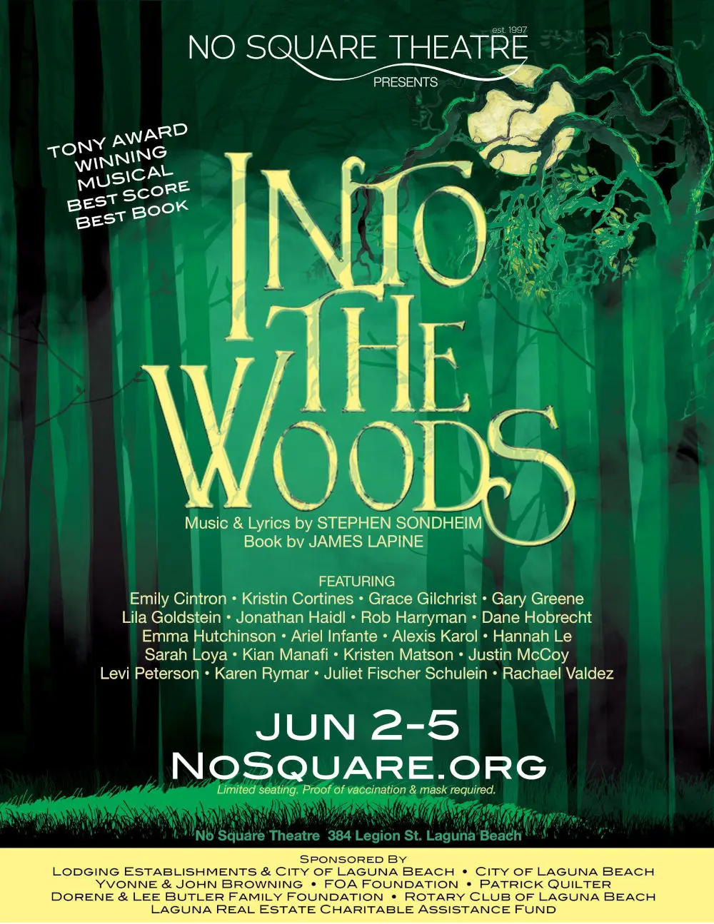 Flyer for Into The Woods (2022) at No Square Theatre.