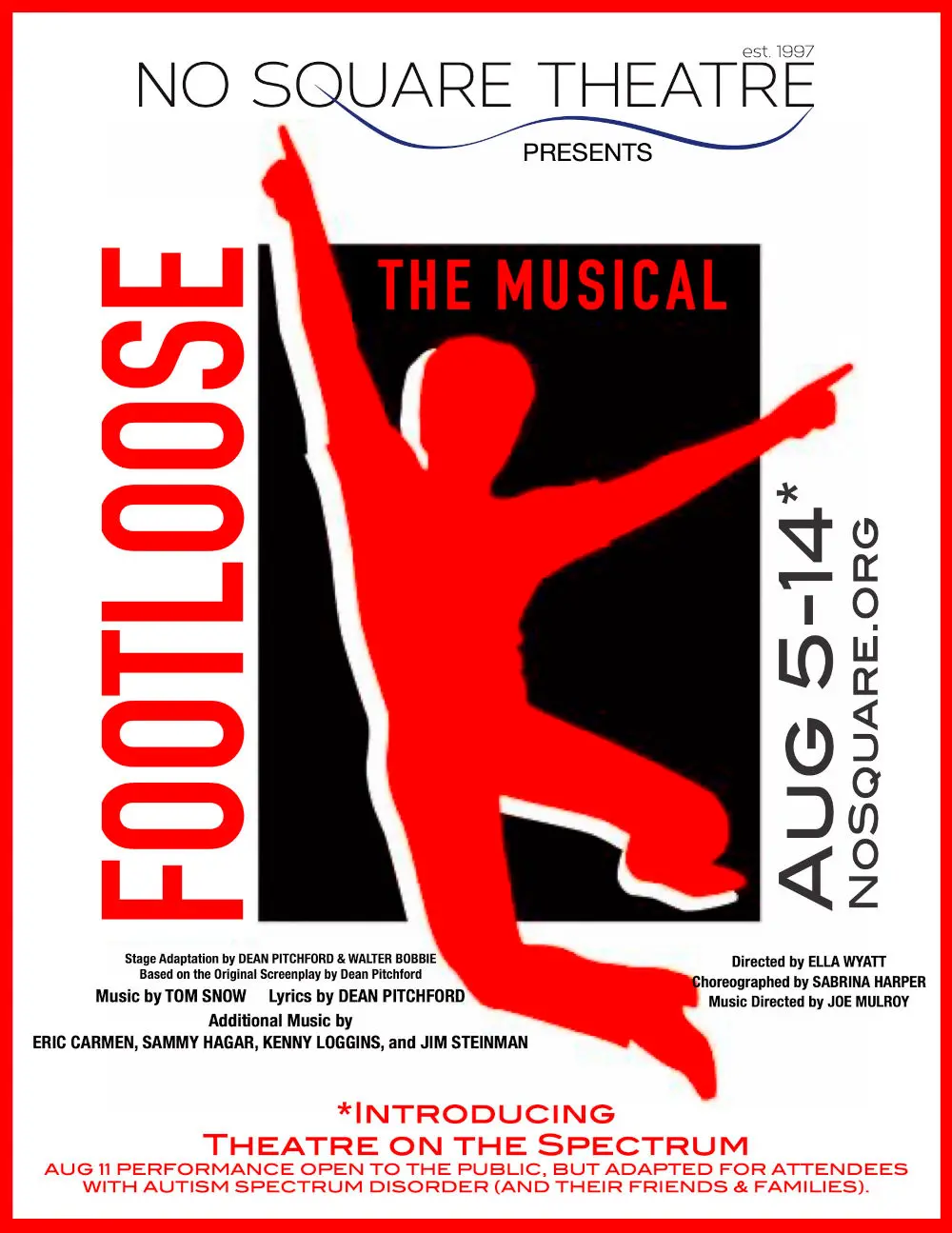 Flyer for Footloose (2022) at No Square Theatre.
